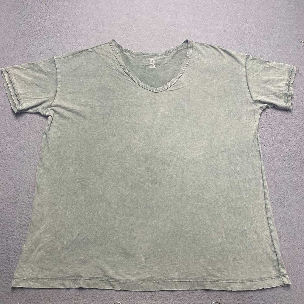 Aerie Shirt Womens Large Green Real Soft V Neck Short Sleeve Relaxed Jersey Tee